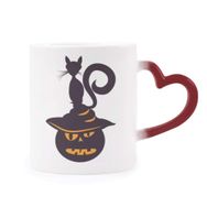 Dıythinker Kırmızı Çok Renkli Balkabağı Canavar Şapkası Kedi Cadılar Bayramı Şekil Isıya Duyarlı Kalp Kupası