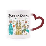Dıythinker Kırmızı Çok Renkli Barcelona İspanyol Sagrada Familia Şekil Isıya Duyarlı Kalp Kupası