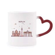 Dıythinker Kırmızı Çok Renkli Berlin Almanya Düz Kent Simgesi Desenli Şekil Isıya Duyarlı Kalp Kupası