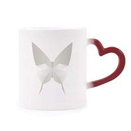 Dıythinker Kırmızı Çok Renkli Beyaz Kelebek Origami Soyut Desen Isıya Duyarlı Kalp Kupası