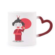 Dıythinker Kırmızı Çok Renkli Beyaz Kırmızı Japonya Çizgi Film Isıya Duyarlı Kalp Kupa