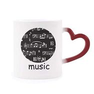Dıythinker Kırmızı Çok Renkli Beyaz Müzik Notaları Bar Siyah Şekil Isıya Duyarlı Kalp Kupası