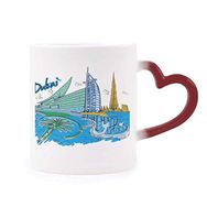 Dıythinker Kırmızı Çok Renkli Birleşik Arap Emirlikleri Dubai Suluboya Isıya Duyarlı Kalp Kupası