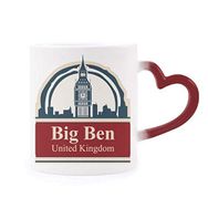 Dıythinker Kırmızı Çok Renkli Birleşik Krallık Ülke Şehir Big Ben Londra İngiltere Şekil Isıya Duyarlı Kalp Kupa