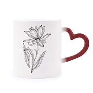 Dıythinker Kırmızı Çok Renkli Black Line Lotus Çiçek Bitki Çiçek Şekil Isıya Duyarlı Kalp Kupası