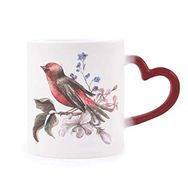 Dıythinker Kırmızı Çok Renkli Branch Birds Çiçek Şekil Isıya Duyarlı Kalp Kupa