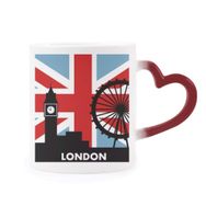 Dıythinker Kırmızı Çok Renkli Britanya Birliği Jack Londra Gözü Big Ben Bayrak İngiltere Isıya Duyarlı Kalp Kupa