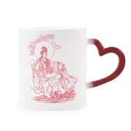 Dıythinker Kırmızı Çok Renkli Budizm Kırmızı Guanyin İllüstrasyon Desen Isıya Duyarlı Kalp Kupası