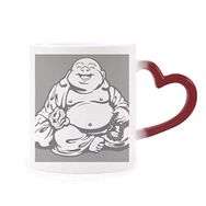 Dıythinker Kırmızı Çok Renkli Budizm Maitreya Çizgi Çizim Deseni Şekil Isıya Duyarlı Kalp Kupası