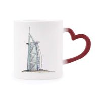Dıythinker Kırmızı Çok Renkli Burj Al-arab Lüks Otel Dubai Morphing Isıya Duyarlı Kalp Kupası