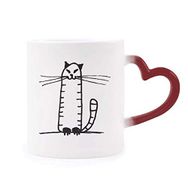 Dıythinker Kırmızı Çok Renkli Cat Stripe Sit Black Line Morphing Isıya Duyarlı Kalp Kupası