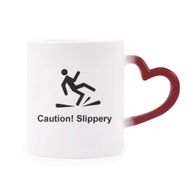 Dıythinker Kırmızı Çok Renkli Caution Slippery Siyah Sembol Isıya Duyarlı Kalp Kupası