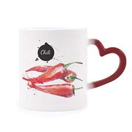 Dıythinker Kırmızı Çok Renkli Chili Sebze Lezzetli Sağlıklı Suluboya Isıya Duyarlı Kalp Kupası