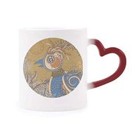 Dıythinker Kırmızı Çok Renkli Çiçek Altın Sülün Ukiyo-e Yapraklar Şekil Isıya Duyarlı Kalp Kupa