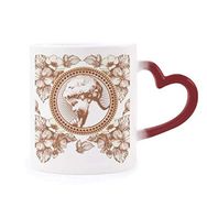 Dıythinker Kırmızı Çok Renkli Çiçek Yaprağı Modern İllüstrasyon Desen Isıya Duyarlı Kalp Kupası
