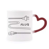 Dıythinker Kırmızı Çok Renkli Çift Delikli Plug Line El Çizimi Isıya Duyarlı Kalp Kupası