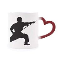 Dıythinker Kırmızı Çok Renkli Çin Shaolin Stick Kung Fu Kültür Şekil Isıya Duyarlı Kalp Kupası