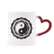 Dıythinker Kırmızı Çok Renkli Çin Taichi Sekiz Diyagram Desen Isıya Duyarlı Kalp Kupası