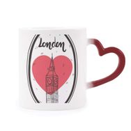 Dıythinker Kırmızı Çok Renkli City London Britanya Big Ben Love Morphing Isıya Duyarlı Kalp Kupa