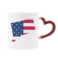 Dıythinker Kırmızı Çok Renkli Connectic Usa Map Stars Tripes Flag Shape Morphing Mug Isıya Duyarlı Kalp Kupası