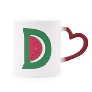 Dıythinker Kırmızı Çok Renkli D Alfabe Karpuz Meyvesi Sevimli Desen Şekil Isıya Duyarlı Kalp Kupası
