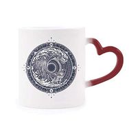 Dıythinker Kırmızı Çok Renkli Dalgalar Pusula Daire Sanat Desen Isıya Duyarlı Kalp Kupası