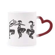 Dıythinker Kırmızı Çok Renkli Dance People Meksika Totems Meksika Flute Morphing Isıya Duyarlı Kalp Kupa