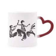 Dıythinker Kırmızı Çok Renkli Dance People Meksika Totems Meksika Şekil Isıya Duyarlı Kalp Kupa
