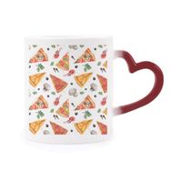 Dıythinker Kırmızı Çok Renkli Delious Food Pizza İllüstrasyon Desen Isıya Duyarlı Kalp Kupası