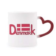 Dıythinker Kırmızı Çok Renkli Demark Ulusal Bayrak Kırmızı Desen Isıya Duyarlı Kalp Kupası