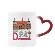Dıythinker Kırmızı Çok Renkli Demark Ulusal Simge Simgesi Desen Isıya Duyarlı Kalp Kupası