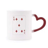 Dıythinker Kırmızı Çok Renkli Diamond 5 Oyun Kartı Desen Isıya Duyarlı Kalp Kupası