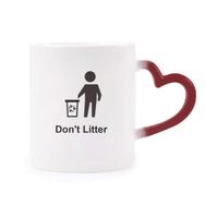 Dıythinker Kırmızı Çok Renkli Don't Litter Siyah Sembol Desen Isıya Duyarlı Kalp Kupası