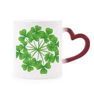 Dıythinker Kırmızı Çok Renkli Dört Yapraklı Yonca Dairesi İrlanda St.patrick Günü Isıya Duyarlı Kalp Kupası