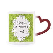 Dıythinker Kırmızı Çok Renkli Dört Yapraklı Yonca İrlanda Mutlu St.patrick's Day Şekil Isıya Duyarlı Kalp Kupa
