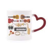 Dıythinker Kırmızı Çok Renkli Elektrikli Piyano Trombon Gitar Müzik Isıya Duyarlı Kalp Kupası