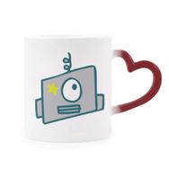 Dıythinker Kırmızı Çok Renkli Evren ve Uzaylı Tek Gözlü Robot Isıya Duyarlı Kalp Kupası