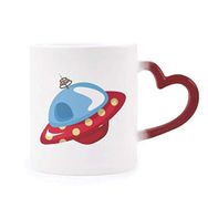 Dıythinker Kırmızı Çok Renkli Evren ve Uzaylı Ufo Isıya Duyarlı Kalp Kupası