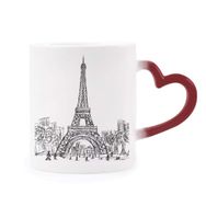 Dıythinker Kırmızı Çok Renkli Eyfel Kulesi Kare Fransa Paris Şekil Isıya Duyarlı Kalp Kupası