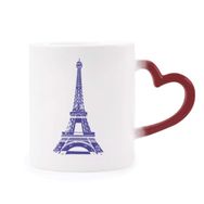 Dıythinker Kırmızı Çok Renkli Eyfel Kulesi Silüeti Fransa Paris Şekil Isıya Duyarlı Kalp Kupa