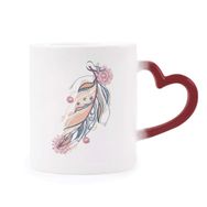 Dıythinker Kırmızı Çok Renkli Feather Kadın Pembe Çiçek Kültürü Şekil Isıya Duyarlı Kalp Kupa