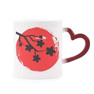 Dıythinker Kırmızı Çok Renkli Fırça Boyama Japonya Deseni Şekil Isıya Duyarlı Kalp Kupa