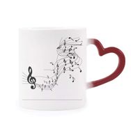 Dıythinker Kırmızı Çok Renkli Flappg Mor Müzik Notaları Beyaz Şekil Isıya Duyarlı Kalp Kupa