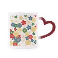 Dıythinker Kırmızı Çok Renkli Flowers Ukiyo-e Repeat Japan Morphing Mug Isıya Duyarlı Kalp Kupası