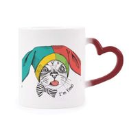 Dıythinker Kırmızı Çok Renkli Foolscap I'm Fine Cat Protect Animal Şekil Isıya Duyarlı Kalp Kupası