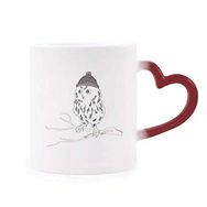 Dıythinker Kırmızı Çok Renkli Freehand Sketch Owl Head Morphing Isıya Duyarlı Kalp Kupası