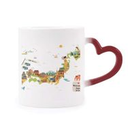 Dıythinker Kırmızı Çok Renkli Geleneksel Japon Kültürü Haritası Isıya Duyarlı Kalp Kupa