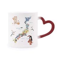Dıythinker Kırmızı Çok Renkli Geleneksel Japon Yerel Kültürel Harita Şekil Isıya Duyarlı Kalp Kupası