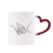 Dıythinker Kırmızı Çok Renkli Geometrik Origami Soyut Vinç Desenli Şekil Isıya Duyarlı Kalp Kupası