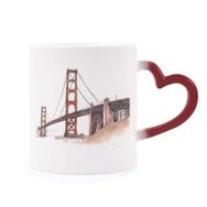 Dıythinker Kırmızı Çok Renkli Golden Gate Bridge İn America California Morphing Isıya Duyarlı Kalp Kupası